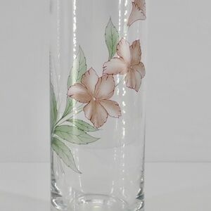 Czech Rep Hand Painted Clear Flower Glass Vase 8" tall 3" dia Purchased in 1993